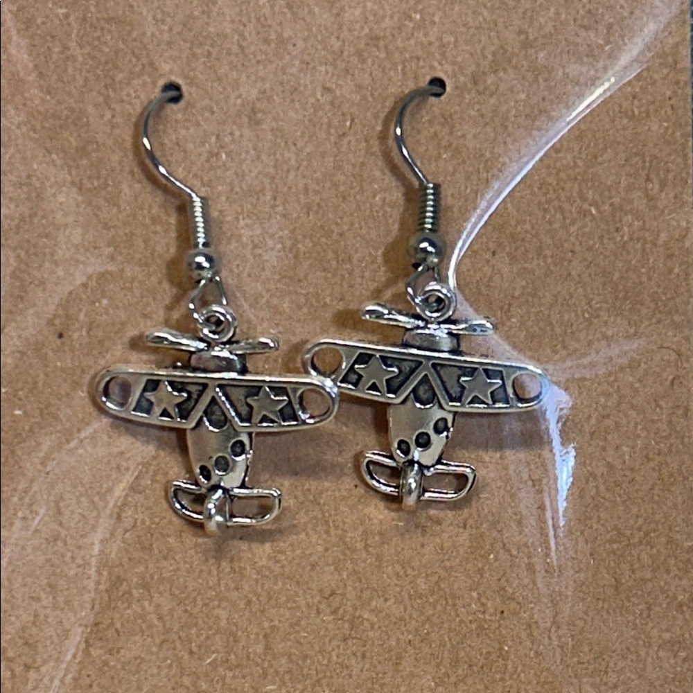 Silver Airplane dangle Earrings